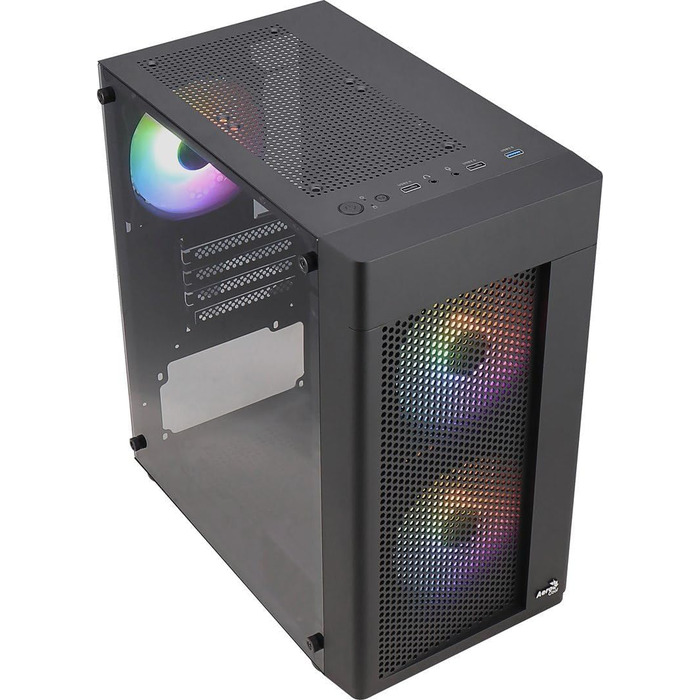 Корпус ПК Aerocool HEXFORM K2 V2 Micro ATX з 3 RGB вентиляторами, сітчаста передня панель, чорний колір