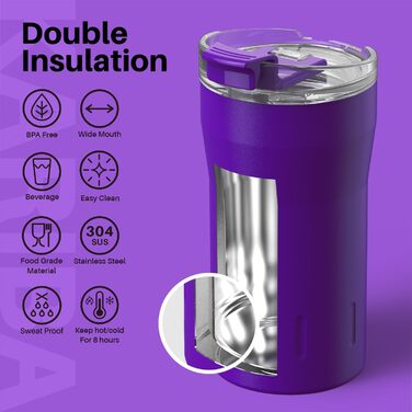 Термокружка SANTECO з нержавіючої сталі 18/8, подвійні стінки, 350 мл, темно-зелений колір, з кришкою, не містить BPA, зберігає тепло до 6 годин, не протікає