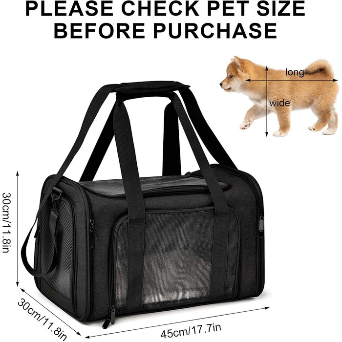 Транспортна сумка для котів та собак, складана переноска з сіткою, чорна