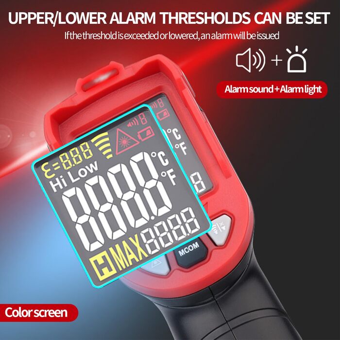 Інфрачервоний термометр лазерний цифровий -37°F~1022°F (–50°C～880°C) - Ідеально для приготування їжі, барбекю та холодильників