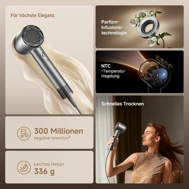 Фен DREAME Hair Glory Mix: потужний, легкий, з іонізацією та 3 насадками, 110 000 обертів/хв, чорний