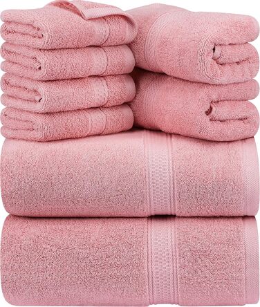 Utopia Towels 8-Piece Premium Towel Set, 2 Bath Towels, 2 Hand Towels, and 4 Washcloths, 600 g/m², 100% Ring-Spun Cotton, Fitness Studio, Hotel, and Spa (Dusty Rose)
