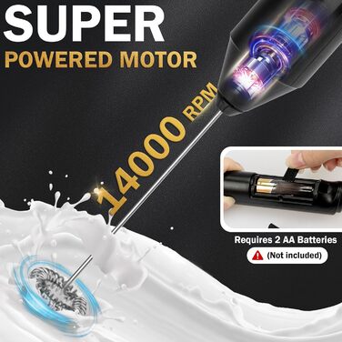 Електричний піногасник для кави TonJin: матча, лате, капучино, фраппе, шоколад. Нержавіюча сталь 304, чорний