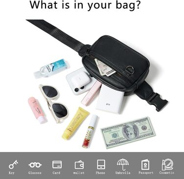 Чоловіча та жіноча поясна сумка, 2 л, веганська шкіра, коричнева, 8 дюймів, для подорожей, піших прогулянок, бігу. Модна бананка (чорна)