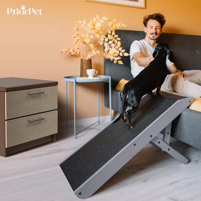 Рампа для собак Hunderampe - регульована, 18-53 см, для ліжка/софи, з берези, антиковзка, чорна/сіра