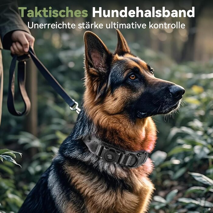 Тактичне об'ємне нашийник для собак з ручкою, водонепроникний Airtag нашийник, товстий регульований нашийник для собак з м'якою підкладкою, металева застібка для середніх та великих собак (L(18'-23')), L(18'-23'), (Чорний, XL(24'-28'))