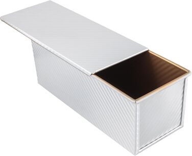 FUNSUEI Toast Bread Baking Pan 1kg, Bread Baking Pan with Lid, Loaf Pan for Toast and Cakes, Silver, 34 x 13.5 x 12 cm
