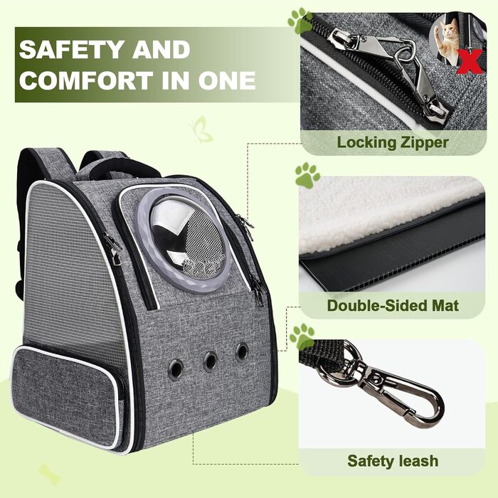 Рюкзак-переноска для котів та собак PENCCOR, розширюваний, сірий. Зручний рюкзак-транспортер для подорожей з домашніми тваринами. Дихаючий рюкзак для великих котів та маленьких собак.