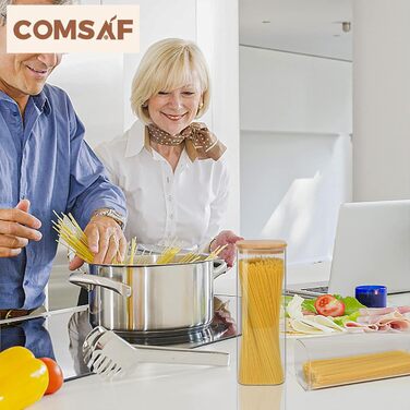 Набір скляних банок ComSaf 800/1100/2100 мл з кришками, 3 шт. Герметичні ємності для зберігання продуктів, макаронів, борошна, цукру, мюслі. Скляні контейнери для кухні, діаметр 10 см, квадратні.