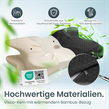 Ортопедична подушка для шиї Gentle North з ефектом пам'яті (Memory Foam), універсальна для будь-якої пози сну, зі знімним чохлом з бамбука, сіра