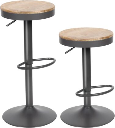 Kidol Adjustable Height Wooden Bar Stool with 360° Swivel - Industrial Modern Design for Kitchen Counter (Grey Wood)