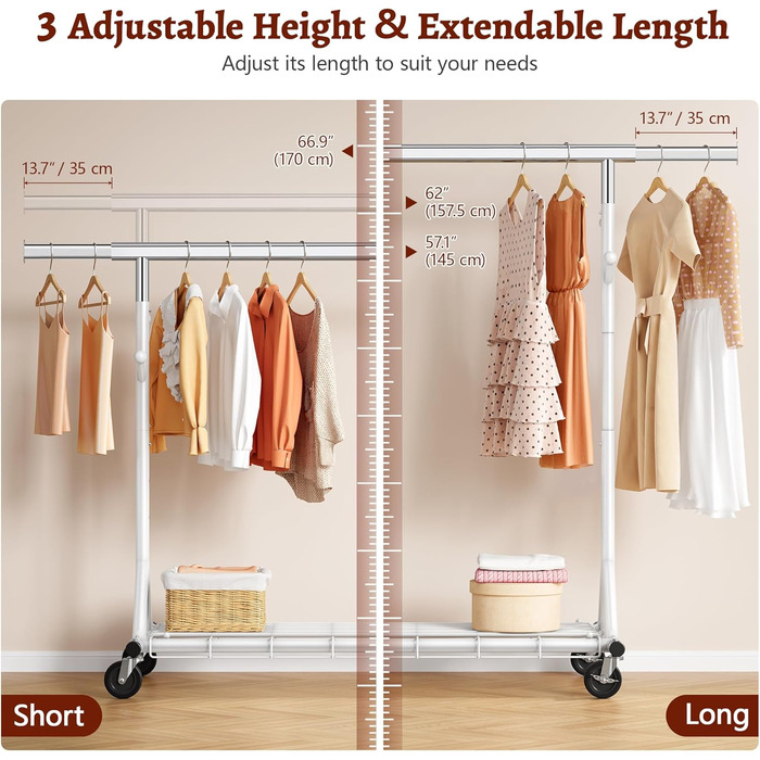 Стійка для одягу на колесах FAVOOOSTY, металева, мобільна, до 200 кг, швидка збірка, білий колір, 1 перекладина