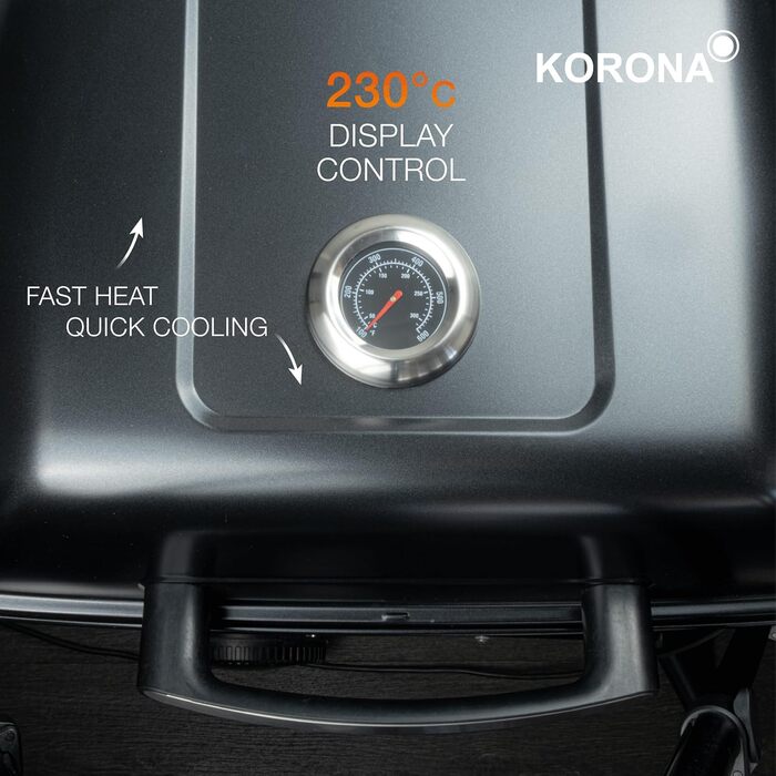 Електричний гриль Korona 46221 XXL 2200 Вт з великим гриль-решіткою 51x30 см, захистом від вітру, індикатором, роликами та плавним регулюванням температури