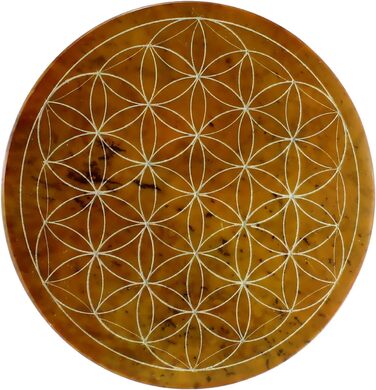 Speckstein coaster set with Flower of Life design • 7 colors • Chakra colors • Ø 10 cm • Handmade • Engraved • Round • Spiritual wall decoration & table decor • 7 pieces