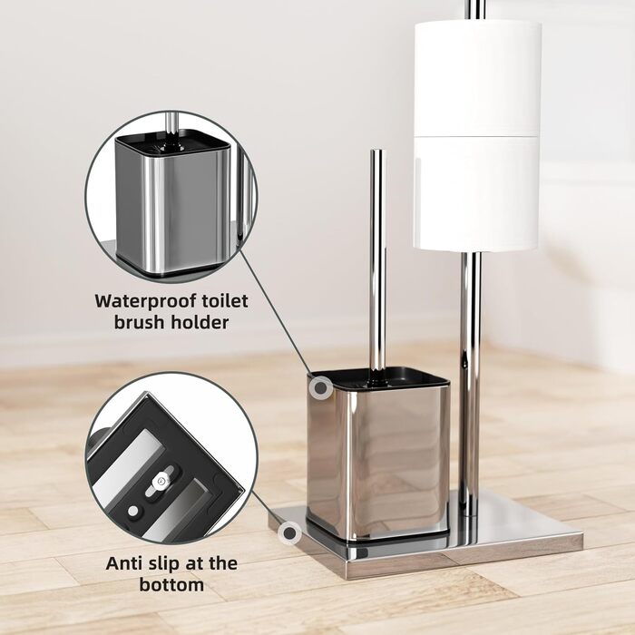 Тримач туалетного паперу з щіткою для унітазу з нержавіючої сталі, гальванічне покриття (сріблястий блискучий)