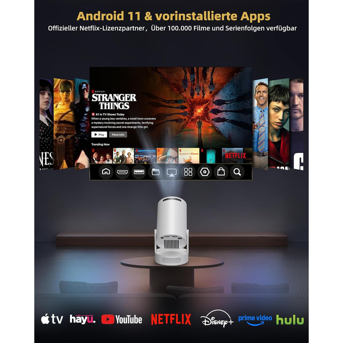 Beautiebeam Beamer: Міні проектор 4K з підтримкою 1080P, Android 11, Bluetooth 5.0, Wi-Fi 6, Автоматична корекція трапеції, для дому та на відкритому повітрі