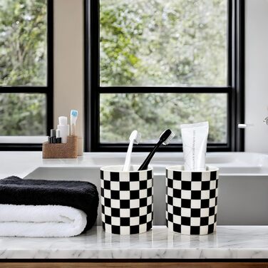 Bathroom Toothbrush Holder, Bathroom, Toothbrush Holder Set, Modern, Cute, Toothbrush and Toothpaste Holders for Bathroom, Countertop, Organizer, Black and White Plaid Decor