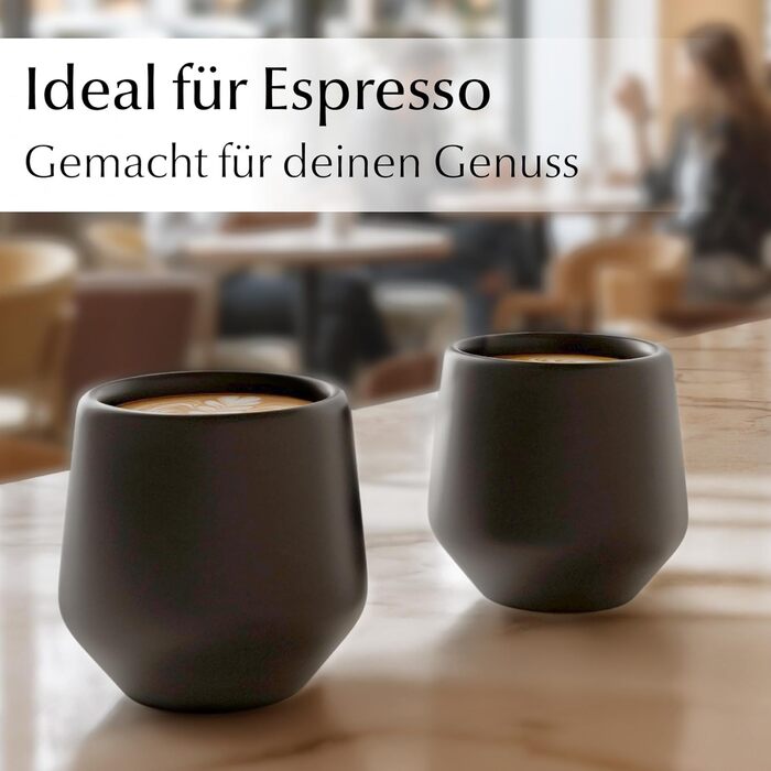 Набір чашок для еспресо Miamio 4 шт. (90 мл) з кераміки без ручки, чорний