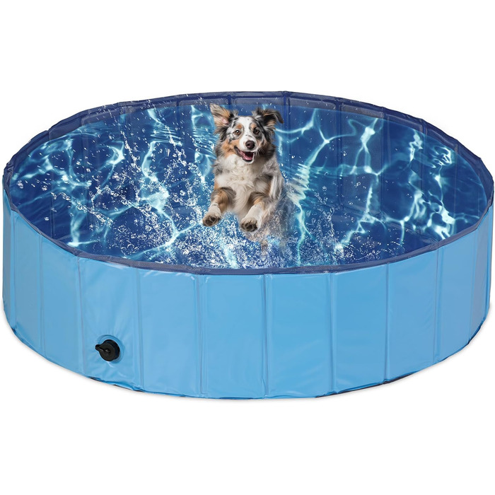 Басейн для собак Relaxdays, 30 x 120 см, розкладний, з клапаном, блакитний