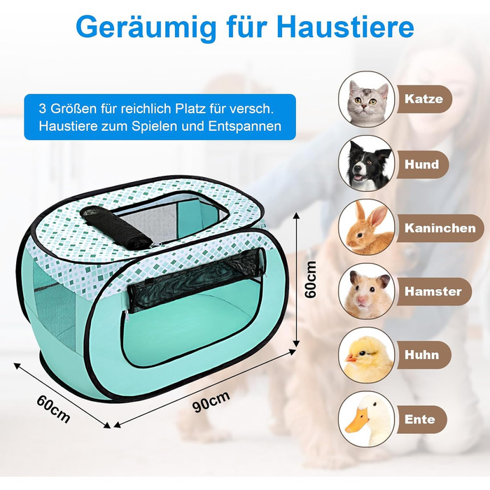 Вольвайз Вольпенлауфсталль: Переносний вольєр для цуценят 90x60x60 см, для собак, котів, цуценят, для дому та вулиці, зелений