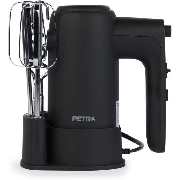 Ручний міксер Petra 300W з 5 швидкостями, турбо-функцією та набором насадок, срібний колір