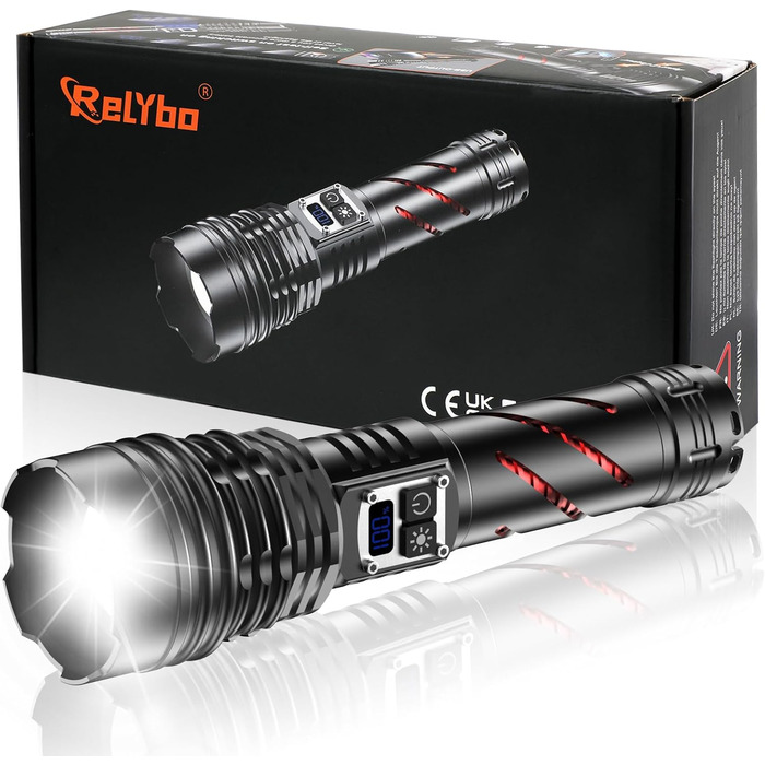 Ліхтар LED акумуляторний 1000000 люменів, тактичний ліхтар, 2 режими, регулювання яскравості, USB, для кемпінгу та надзвичайних ситуацій, чорний