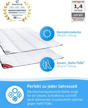 Ковдра зимова Luxus 200x200 см з технологією OptiSleep®, пухнаста всесезонна стьобана ковдра з вентиляційними вставками, ідеальна для зими, тепла підкладка для ніг, розмір 200x200 см з додатковим утепленим відділенням для стоп