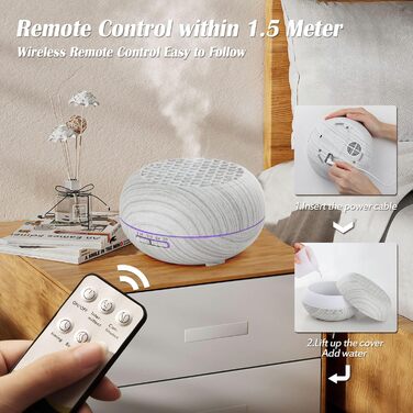 Дифузор Aroma Simpeak 550 мл, Ультразвуковий аромадифузор з дерева для ефірних олій, зволожувач повітря з пультом дистанційного керування (білий)