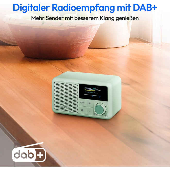 MEDION S66822 Портативне міні радіо DAB+ з Bluetooth, акумулятор до 6,5 годин, зелений колір