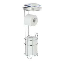 Підставка для туалетного паперу WENKO 3в1 з полицею та держателем рулонів - срібна, 16 x 59 x 18 см
