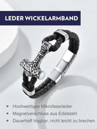 Чоловічий шкіряний браслет Bandmax Mjölnir/Totenkopf/Freimaurerei з гравіюванням, магнітна застібка, 23 см
