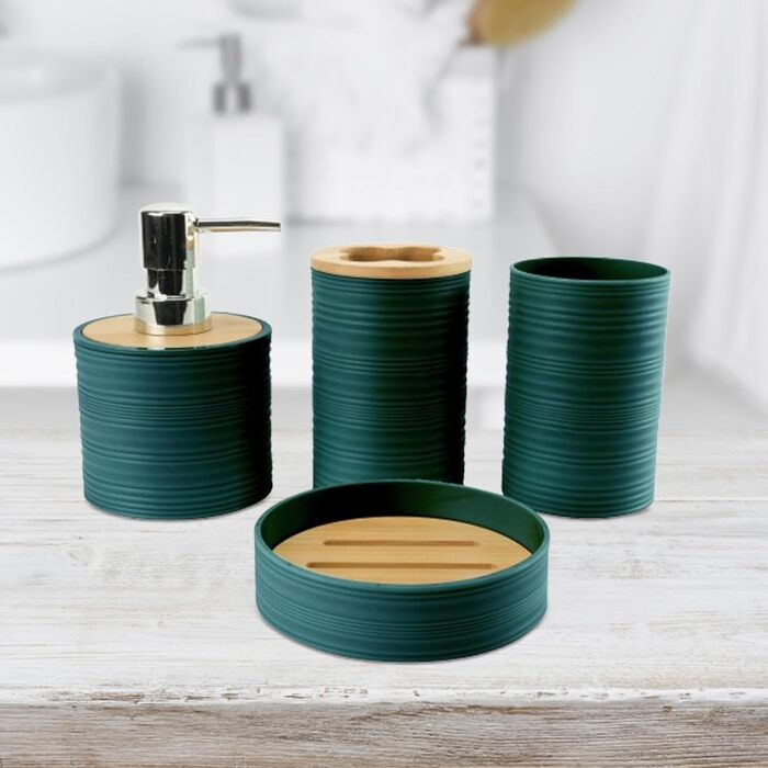 Набір аксесуарів для ванної кімнати Perfk (4 шт.): дозатор мила, тримач для зубних щіток, склянки для ополіскувача, декор для ванної кімнати, зелений (темно-зелений)