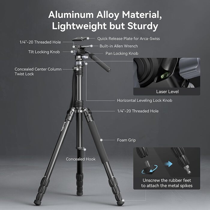 Відеоштатив SmallRig FreeBlazer CT190 (4319) 183 см з гідравлічною головою, нівеліром та моноподом для влогінгу та подорожей, навантаження 4 кг, з сумкою