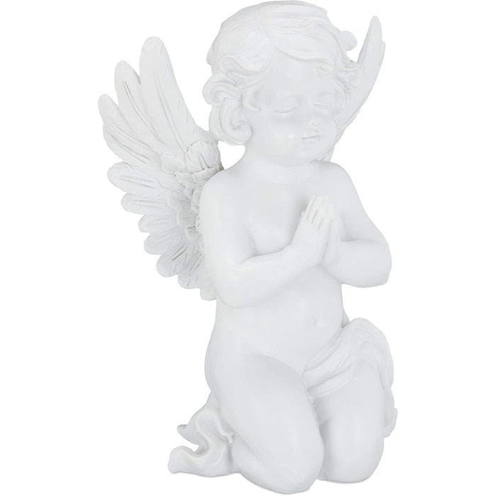 Relaxdays Guardian Angel, kneeling & praying, graceful, weather-resistant, frost-proof, grave ornament, protective angel, artificial stone, white