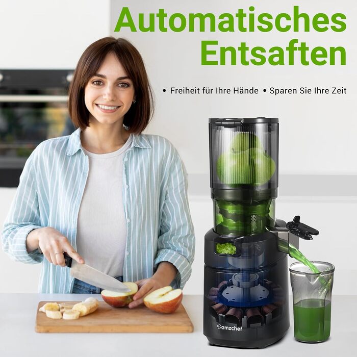AMZCHEF Automatic All-in-One Juicer, 135MM Opening and 1.8L Juicer for Vegetables and Fruit, 250W Juicer Slow Juicer Test Winner with Triple Filter - Black
