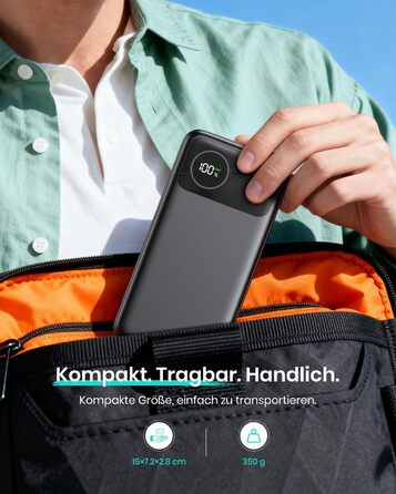 Power Bank A ADDTOP 20000mAh з LED-дисплеєм та швидкою зарядкою 22,5W (2 USB-C, 3 виходи, 2 входи) - чорний