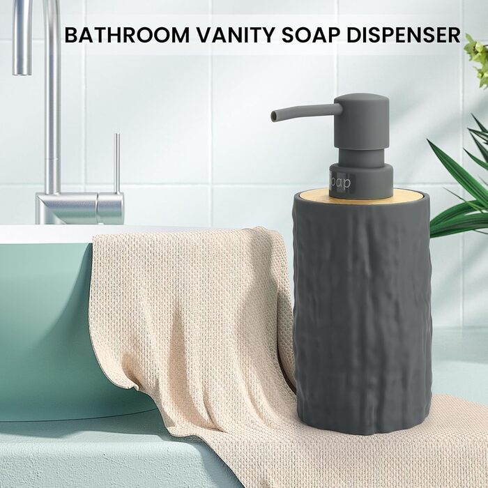 Дозатор для мила білий бамбук, 390 мл, для кухні, ванної кімнати, офісу, дозатор мила для миття посуду