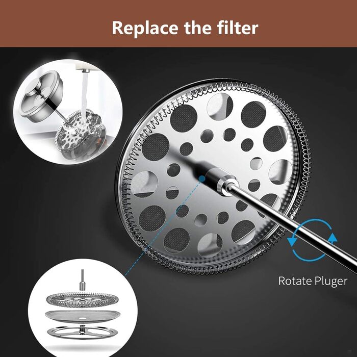 Make a French Press Coffee Maker, 21Oz Stainless Steel French Press with 3-Level Filtration System, Double-Walled Insulated French Press with 3 Filters and 1 Metal Spoon 600ml Silver