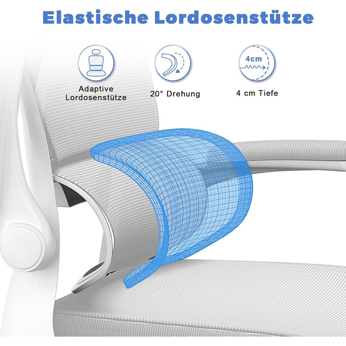 Офісне крісло Naspiro, ергономічне з регульованою підголівником, підлокітниками та підтримкою попереку, поворотне, сітчасте, для дому та офісу, сіре