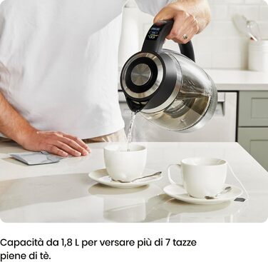 Електричний чайник Chefman 1.8L з нержавіючої сталі, автоматичне вимкнення, захист від перегріву, скло Borosilikat, функція підігріву