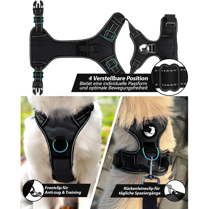 Шлейка для собак середнього розміру Joytale, світловідбиваюча, дихаюча, з ручкою для тренувань, чорна, M (1 шт.)