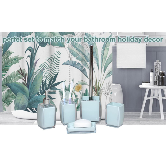 Bathroom Accessories, 5-Piece Set, Blue Resin/Acrylic, Complete Set, Lotion/Soap Dispenser, Soap Dish, Toothbrush Holder, Cup, Toilet Brush and Holder, Modern Bathroom Decor and Gift Set