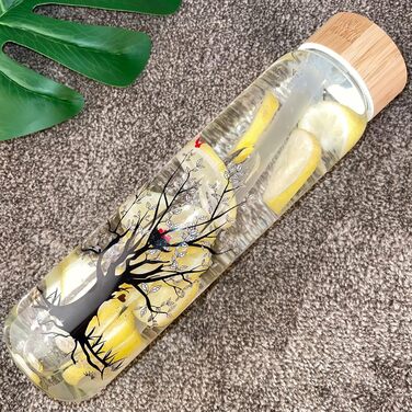 Glass Drinking Bottle 1L Glass Water Bottle with Bamboo Lid 1 Liter (1000ml) (Tree 1liter)