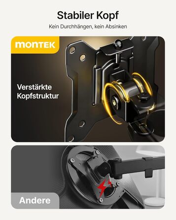 Кронштейн для 4 моніторів monTEK для екранів 17–32 дюйми, навантаження до 10 кг на руку, регульований стійкий тримач з кріпленням до столу (струбцина/отвір), VESA 75/100