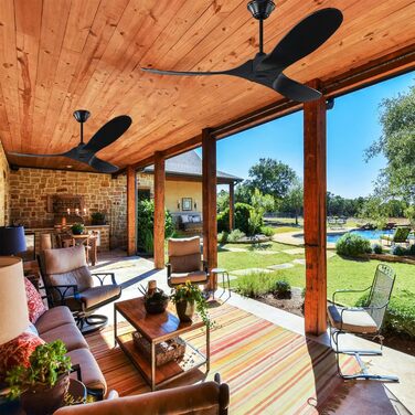 Чорний стельовий вентилятор з дерева (132 см) з пультом керування, тихий, для вологого приміщення