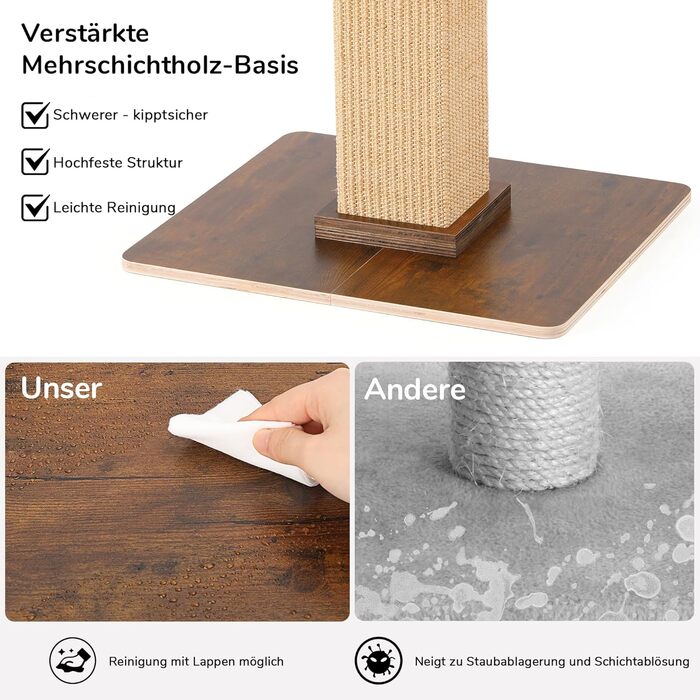 Дерево для котів FUKUMARU, 73 см, з платформою 46 x 36 см, ретро-стиль, з місцем для відпочинку, великий краш-тур з ліжком, з натурального сизалю та масивного дерева. XL