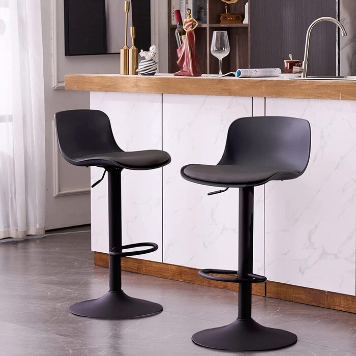 YOUNIKE Adjustable Bar Stools Set of 2 - Black Faux Leather Kitchen Bar Chairs with Backrest & Swivel - High Counter Stools for Kitchen Bar