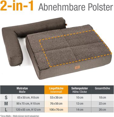 JAMAXX Преміум Софа для собак 2-в-1 - Ортопедична подушка з Memory Visco, знімні подушки та чохол, м'який фліс або овчина/шерпа, PDB3014 ((M) 90x70, коричнева)