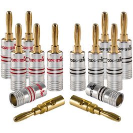 Попстар 12 шт. Бананові штекери High End (до 4 мм², 24k позолота, алюмінієвий корпус, 6чорний, 6червоний)