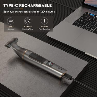 Електричний триммер для тіла чоловічий Kibiy з LED-дисплеєм та IPX7 водозахистом